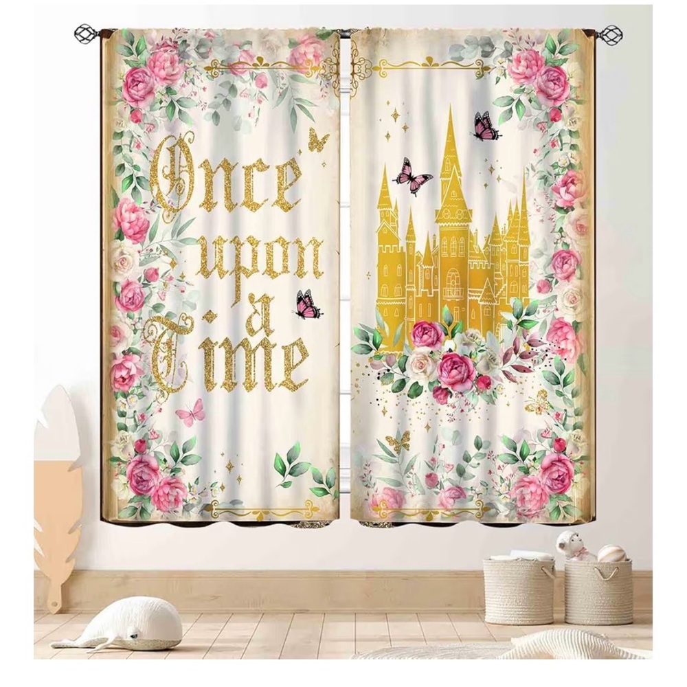Floral Castle Curtains with Gold Accents